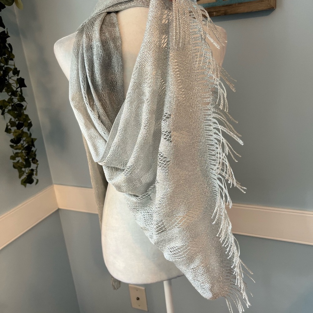 Elegant Silver Fringe Scarf